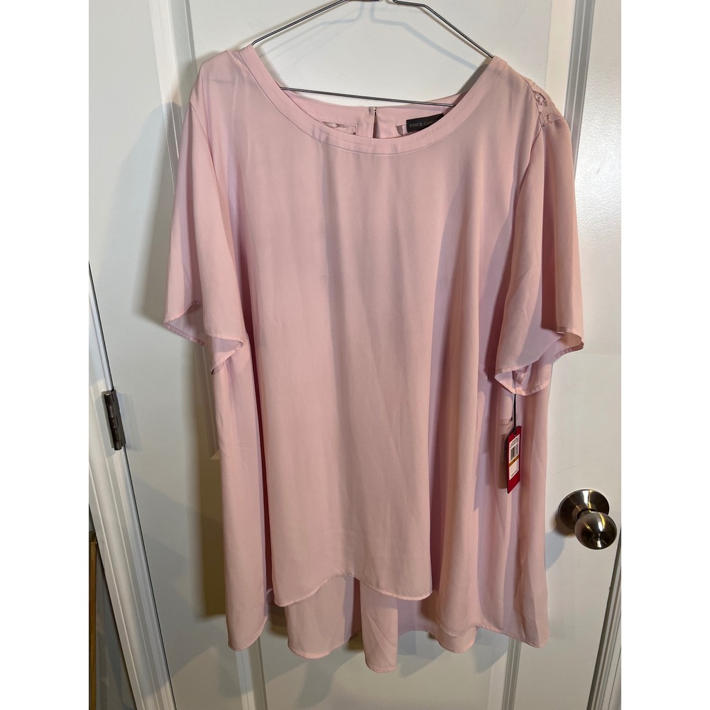 Vince Camuto Womens Tunic Top Lace Back Yoke Pink 3X NWT